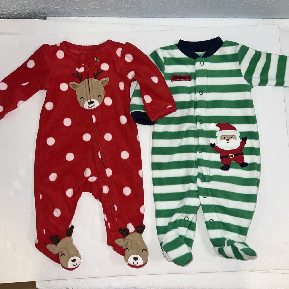 Carter's Christmas Holiday Fleece‎ Play Sleeper Newborn PJ Santa/ Reindeer